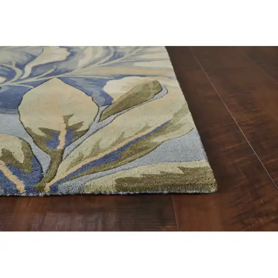 Blue Hand Tufted Tropical Plant Indoor Area Rug Photo 3