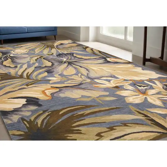 Blue Hand Tufted Tropical Plants Indoor Area Rug Photo 1