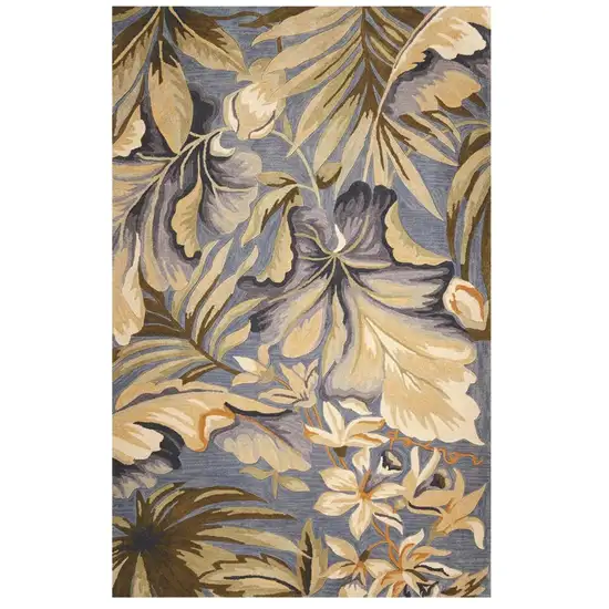 Blue Hand Tufted Tropical Plants Indoor Area Rug Photo 2