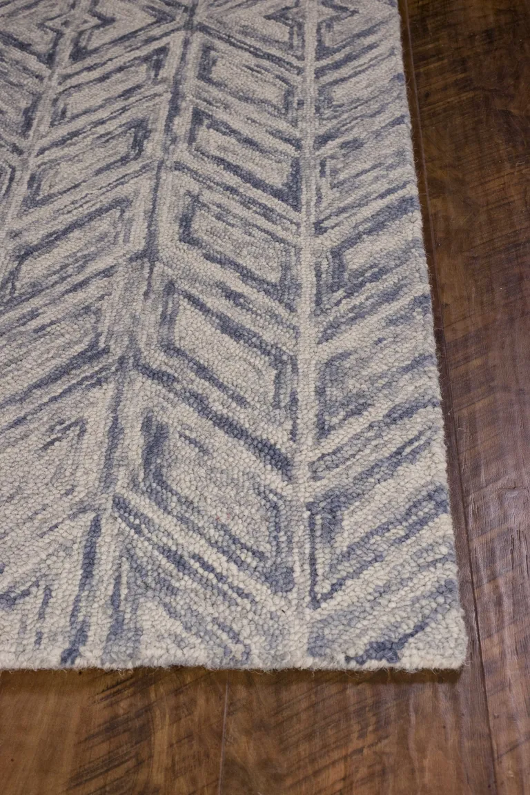 Blue Hand Tufted Wool Herringbone Indoor Area Rug Photo 4