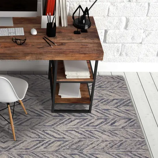 Blue Hand Tufted Wool Herringbone Indoor Area Rug Photo 5