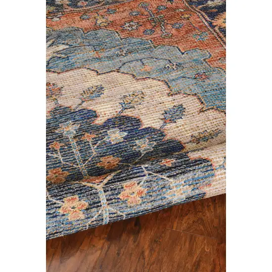 Blue Hand Woven Floral Medallion Indoor Area Rug Photo 4