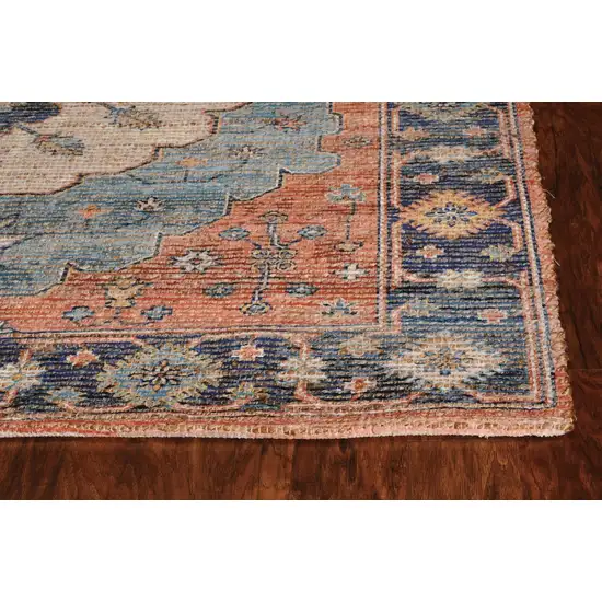 Blue Hand Woven Floral Medallion Indoor Area Rug Photo 3