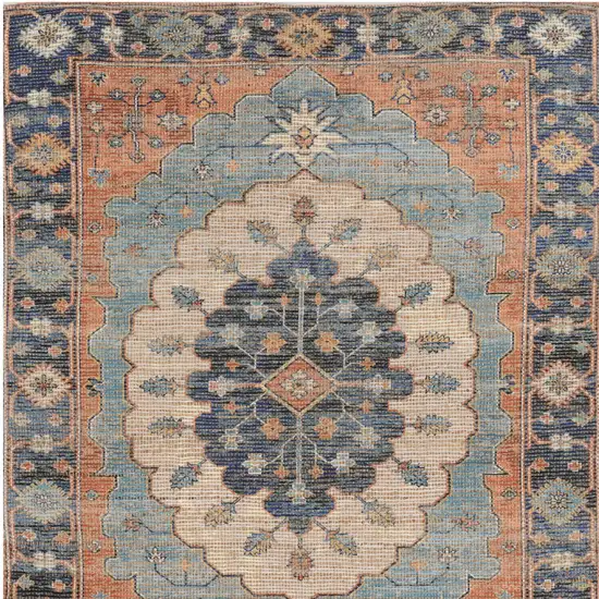 5'X7' Blue Hand Woven Floral Medallion Indoor Area Rug Photo 8