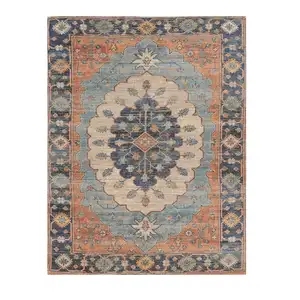 Photo of Blue Hand Woven Floral Medallion Indoor Area Rug