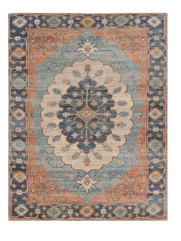 Blue Hand Woven Floral Medallion Indoor Area Rug Photo 1