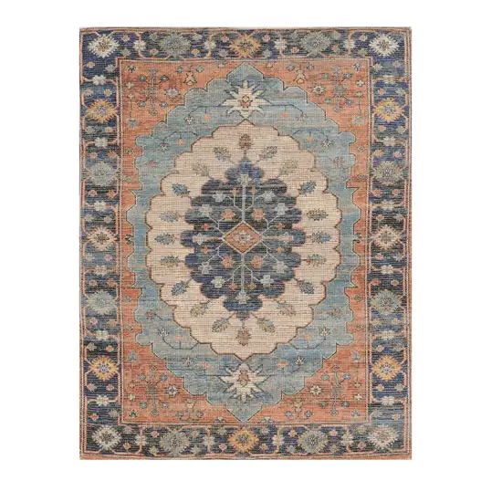 Blue Hand Woven Floral Medallion Indoor Area Rug Photo 1