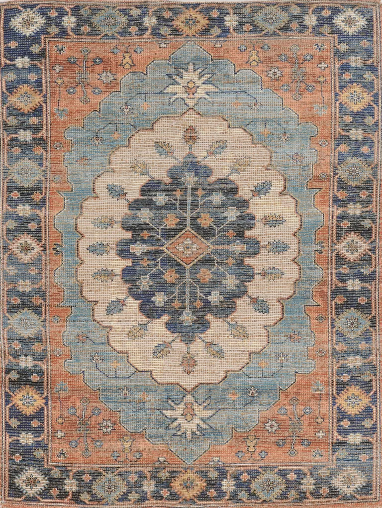 Blue Hand Woven Floral Medallion Indoor Area Rug Photo 2