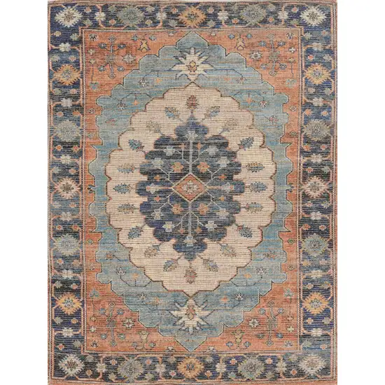 Blue Hand Woven Floral Medallion Indoor Area Rug Photo 2