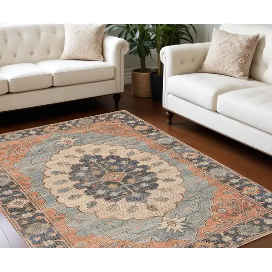 Blue Hand Woven Medallion Indoor Area Rug Photo 1