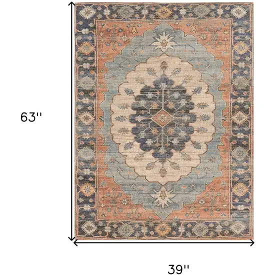 3'X5' Blue Hand Woven Oval Medallion Indoor Area Rug Photo 3