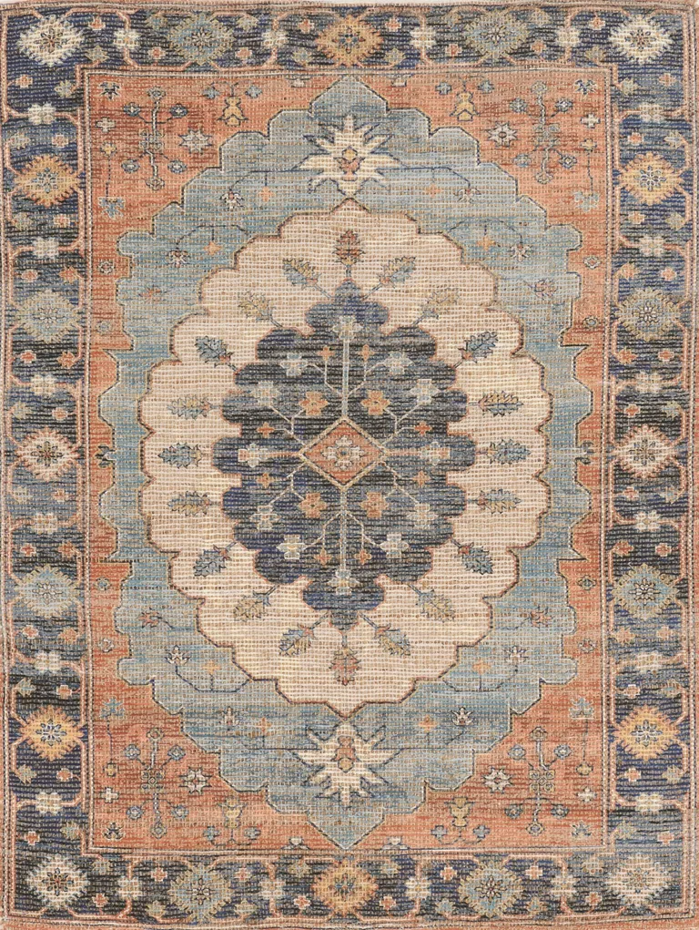 Blue Hand Woven Oval Medallion Indoor Area Rug Photo 1