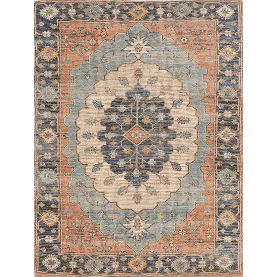 Blue Hand Woven Oval Medallion Indoor Area Rug Photo 1