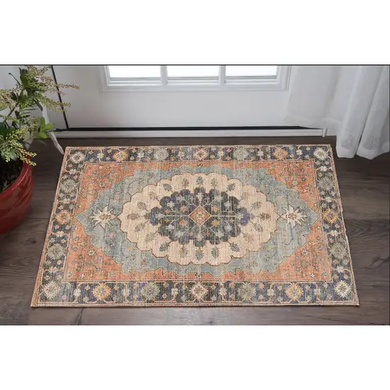 Blue Medallion Hand Woven Area Rug Photo 1