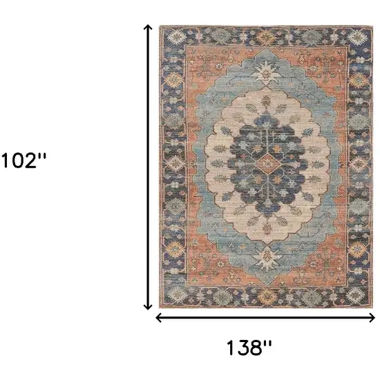 7'X12' Blue Hand Woven Traditional Medallion Indoor Area Rug Photo 3