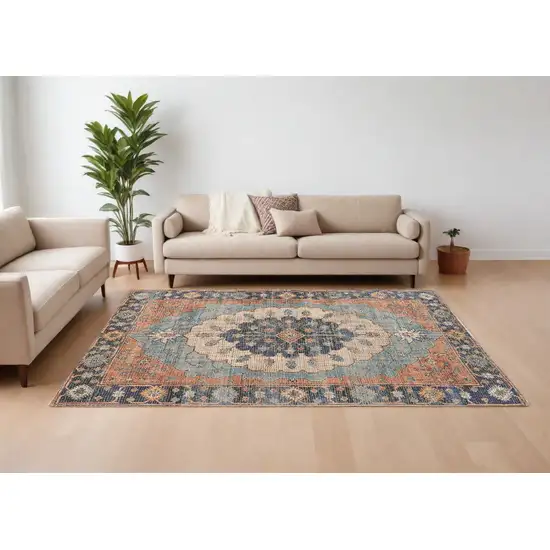 7'X12' Blue Hand Woven Traditional Medallion Indoor Area Rug Photo 1