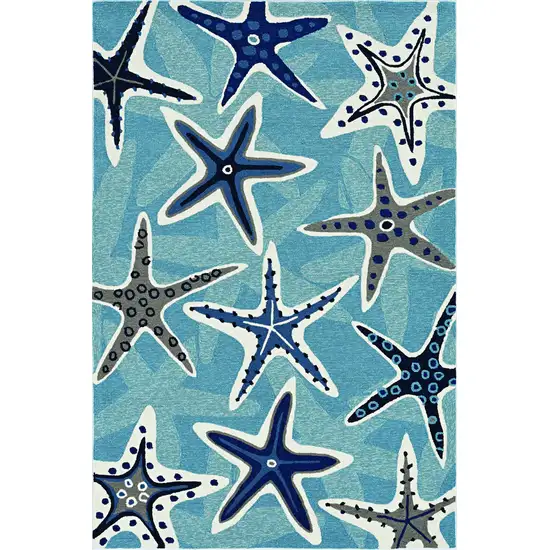 Blue Hand Woven UV Treated Coastal Starfish Indoor Outdoor Area Rug Photo 3