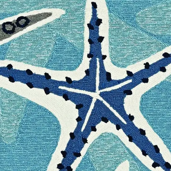 5'X8' Blue Hand Woven Uv Treated Coastal Starfish Indoor Outdoor Area Rug Photo 6