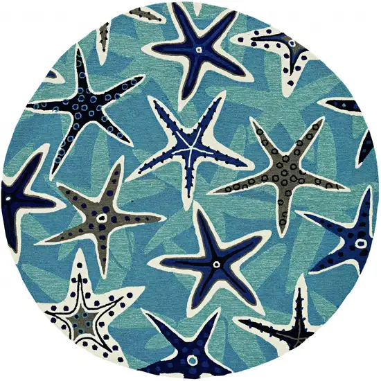 Blue Hand Woven UV Treated Coastal Starfish Indoor Outdoor Area Rug Photo 2