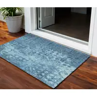 Photo of Blue Ikat Washable Non Skid Indoor Outdoor Area Rug