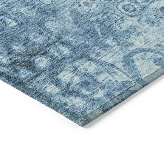 Blue Ikat Washable Non Skid Indoor Outdoor Area Rug Photo 4