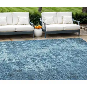 Photo of Blue Ikat Washable Non Skid Indoor Outdoor Area Rug