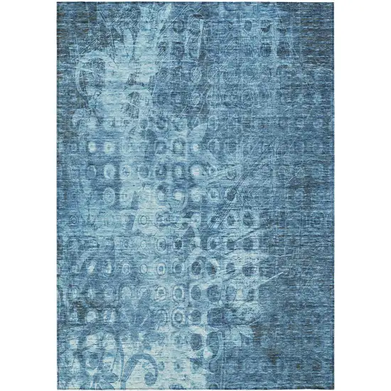 Blue Ikat Washable Non Skid Indoor Outdoor Area Rug Photo 2