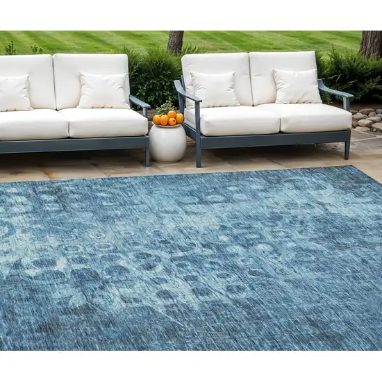 Blue Ikat Washable Non Skid Indoor Outdoor Area Rug Photo 1