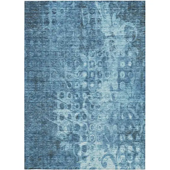 Blue Ikat Washable Non Skid Indoor Outdoor Area Rug Photo 5