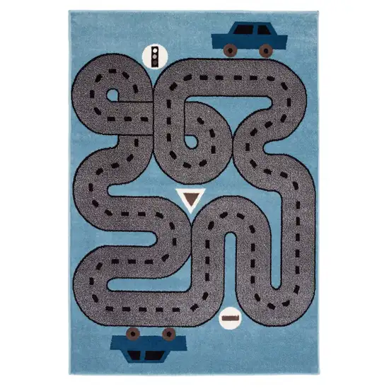 Blue Imaginative Racetrack Area Rug Photo 1