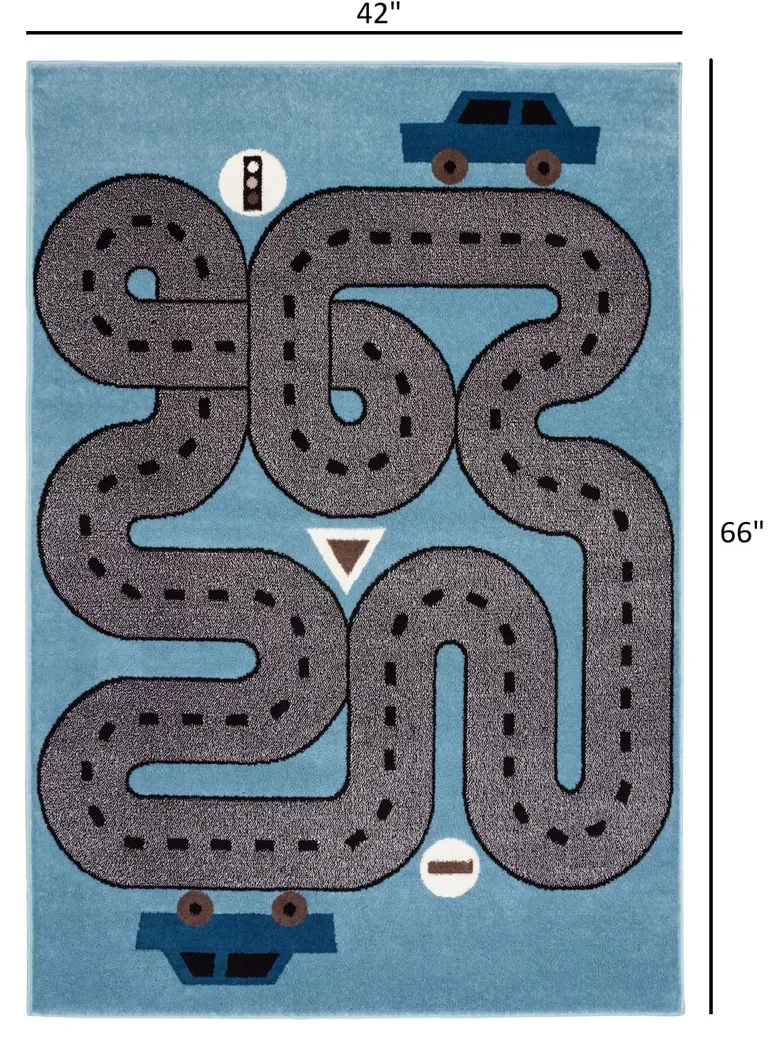 Blue Imaginative Racetrack Area Rug Photo 2