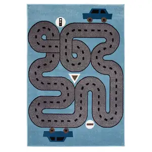 Photo of Blue Imaginative Racetrack Area Rug