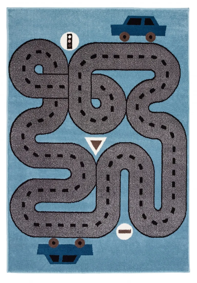 Blue Imaginative Racetrack Area Rug Photo 1