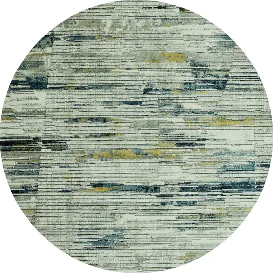 8' Ivory and Blue Round Abstract Area Rug Photo 2