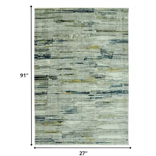 Ivory and Blue Abstract Runner Rug Photo 7