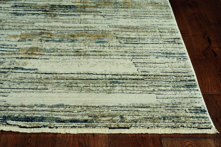 Blue Ivory Abstract Striped Runner Rug Photo 2