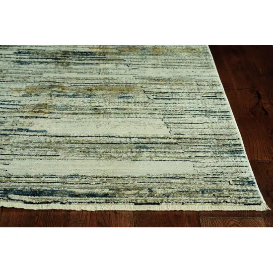 Blue Ivory Abstract Striped Runner Rug Photo 2