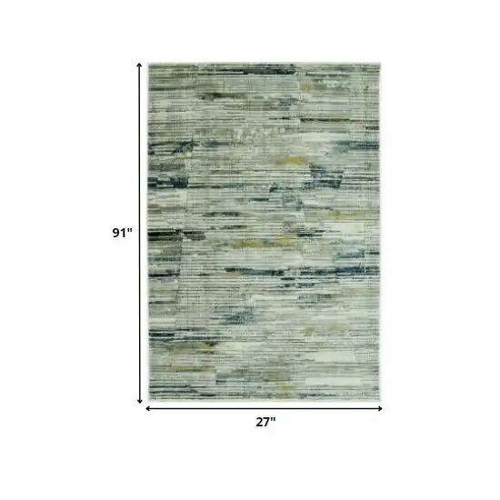 Blue Ivory Abstract Striped Runner Rug Photo 4