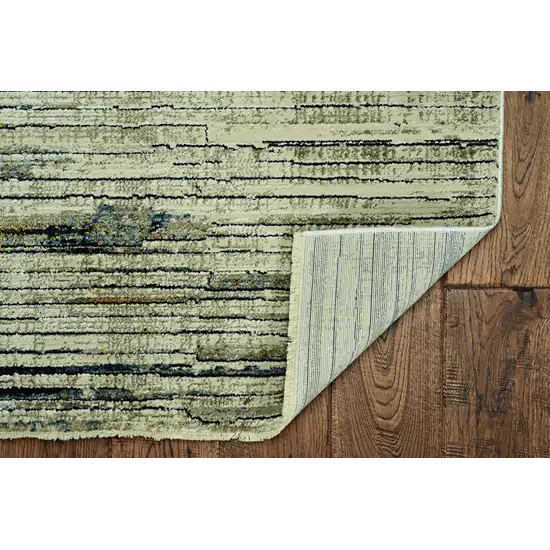 Blue Ivory Abstract Striped Runner Rug Photo 3