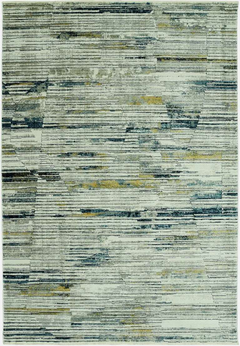 Blue Ivory Abstract Striped Runner Rug Photo 1