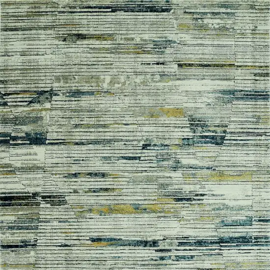 Ivory and Blue Abstract Runner Rug Photo 6