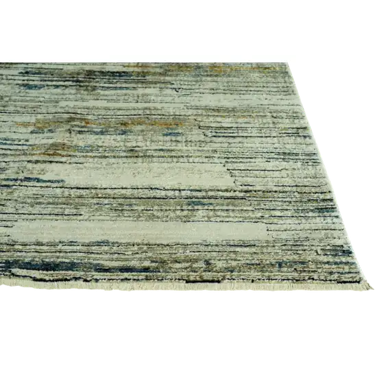 Ivory and Blue Abstract Runner Rug Photo 3