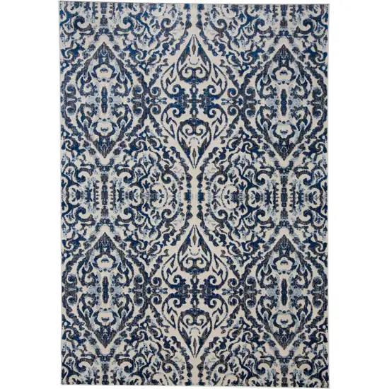 Blue Ivory And Black Floral Distressed Stain Resistant Area Rug Photo 1