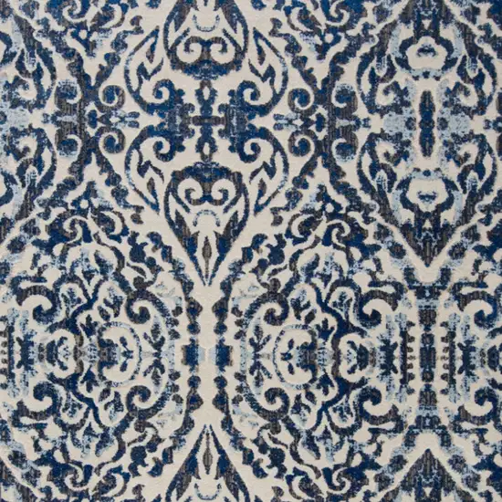 Blue Ivory And Black Floral Distressed Stain Resistant Area Rug Photo 3