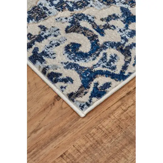 Blue Ivory And Black Floral Distressed Stain Resistant Area Rug Photo 4