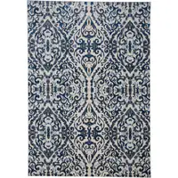 Photo of Blue Ivory And Black Floral Distressed Stain Resistant Area Rug