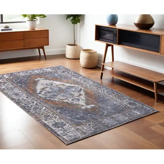 Blue Ivory And Brown Floral Area Rug Photo 1