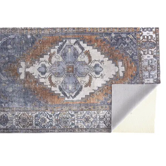 Blue Ivory And Brown Floral Area Rug Photo 2