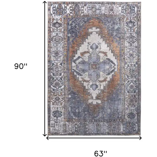 Blue Ivory And Brown Floral Area Rug Photo 9