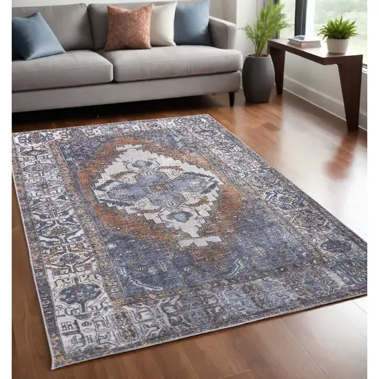 Blue Ivory And Brown Floral Area Rug Photo 1